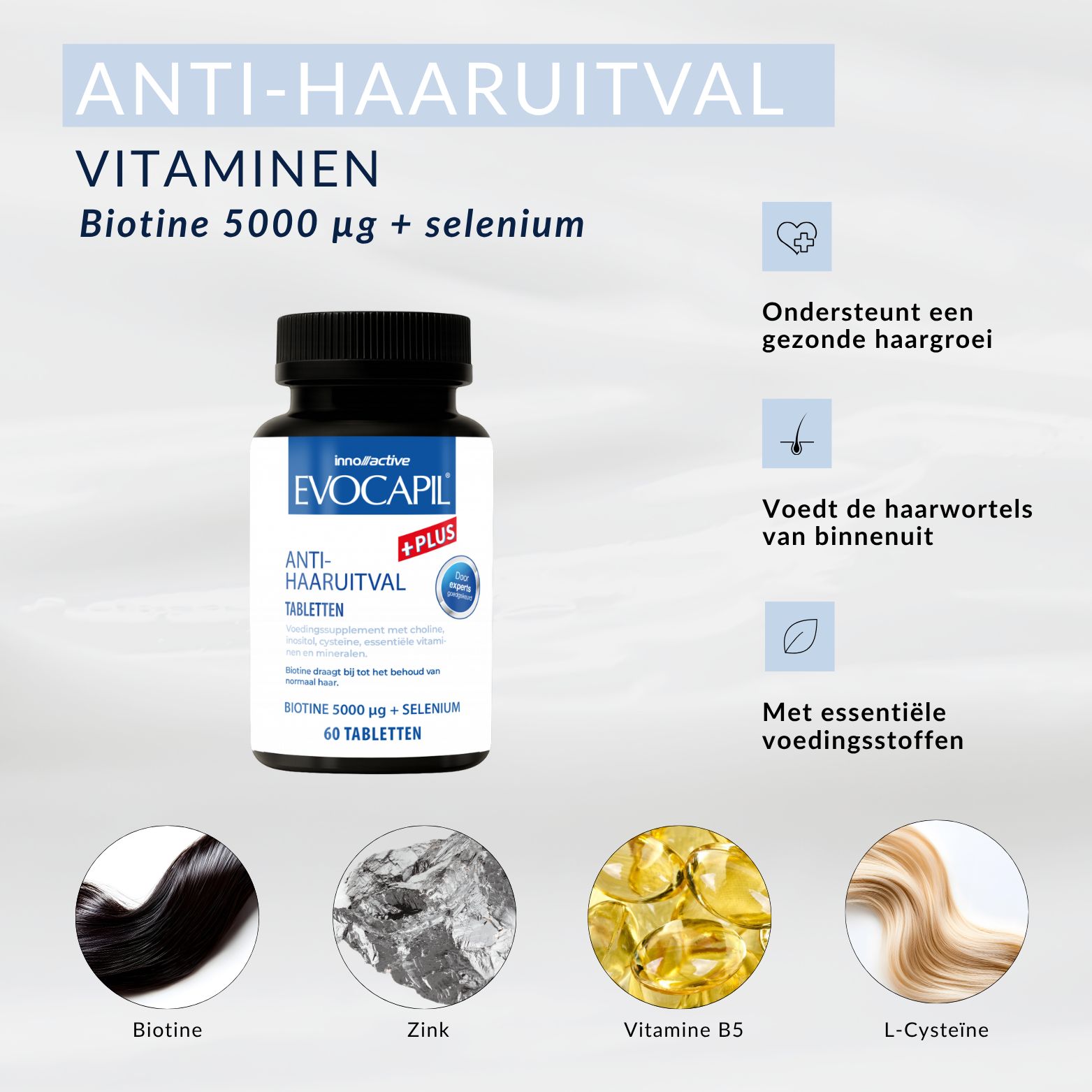 Evocapil Tabletten met Biotine 5000 µg + selenium.