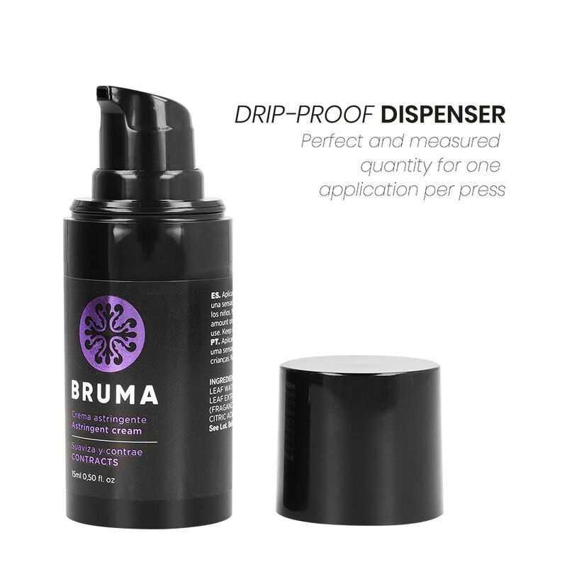 Bruma Astringerende Intieme Crème flesje met dop eraf. Druppelvrije dispenser.