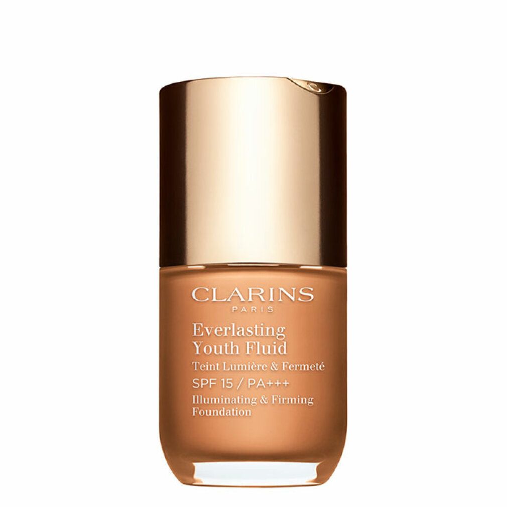 Fond de teint Clarins Everlasting Youth Fluid dans un flacon en verre avec bouchon doré. FPS 15/PA+++.