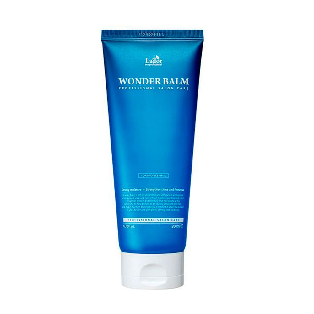 LADOR Wonder Balm tube, blauw, 200 ml. Professionele haarverzorging voor glans en zachtheid.