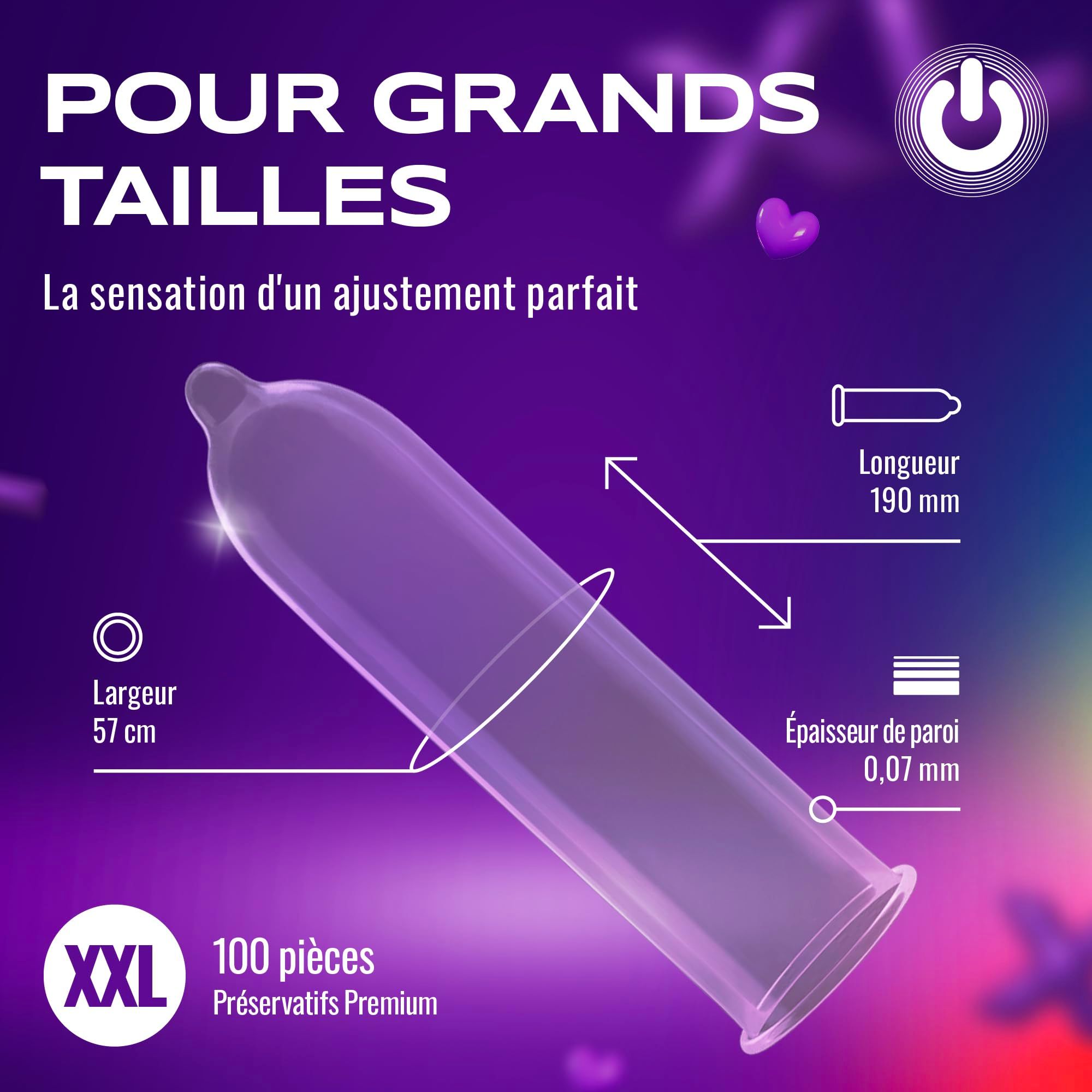 Pack de nombreux préservatifs ON), 100 pièces, taille XXL.