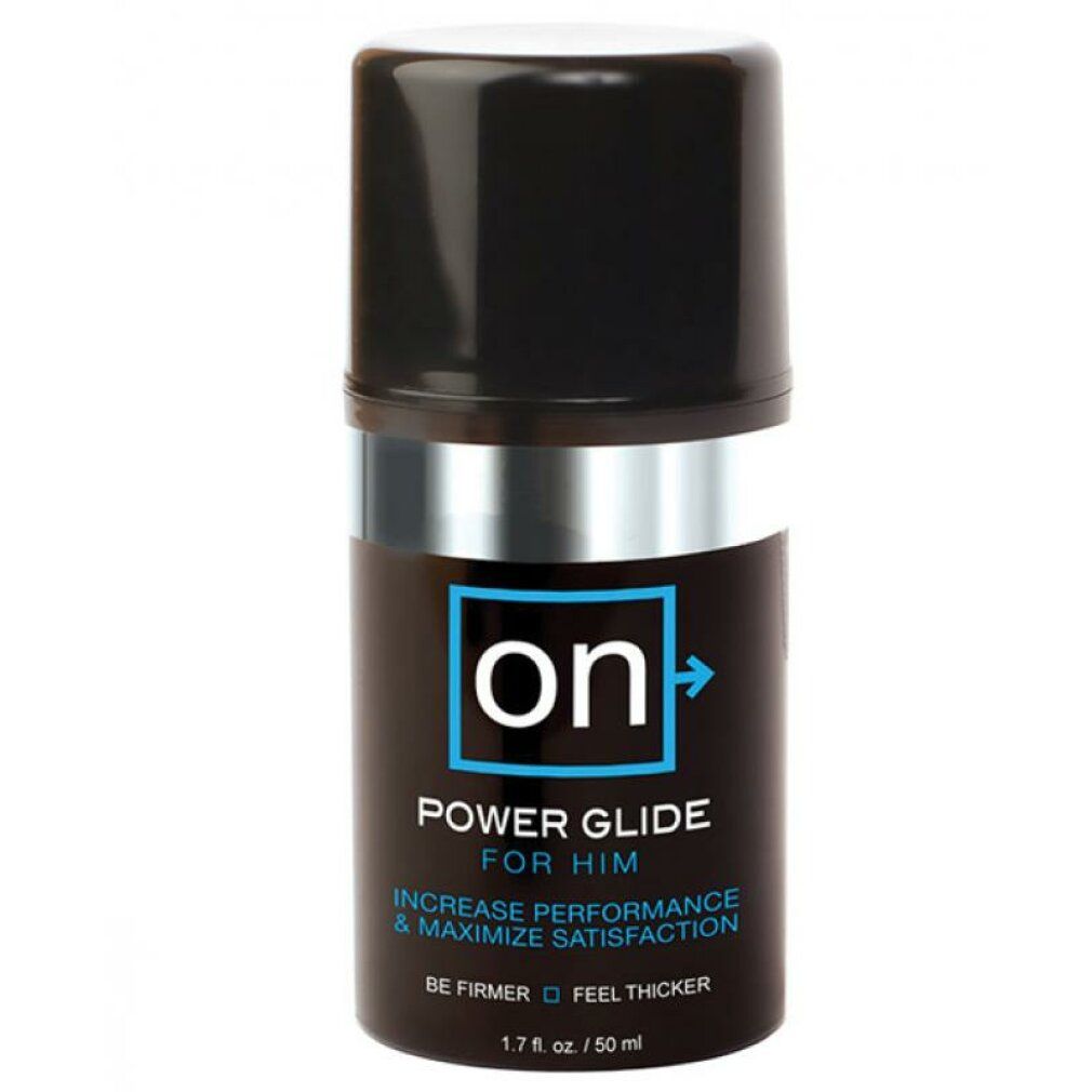 Sensuva On Power Glide Gel de plaisir pour homme, flacon de 50 ml, légèrement de trois-quarts avant.