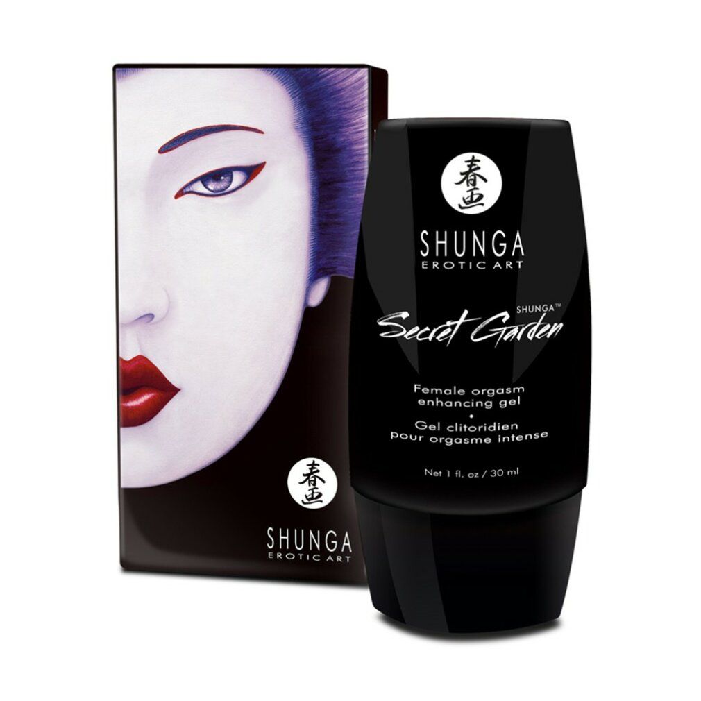 Shunga Erotic Art Secret Garden gel en verpakking met Geisha-motief.