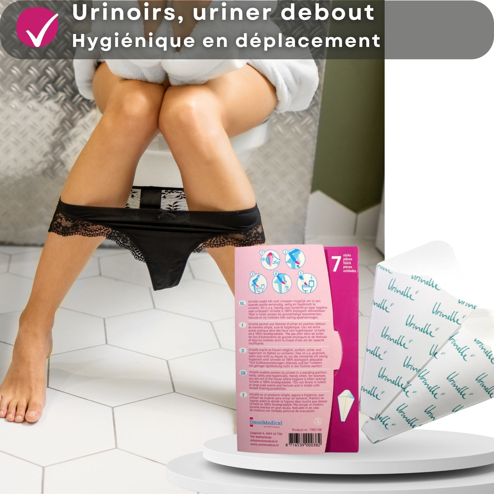 Urinelle pour femmes. 7 pièces. Hygiénique en déplacement. Uriner debout.