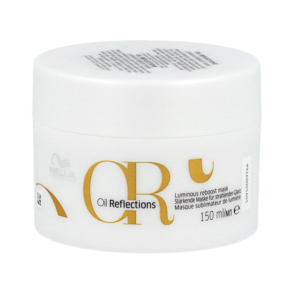 Witte pot met gouden belettering "CR Oil Reflections". Tekst: "Luminous reboost mask". 150 ml.