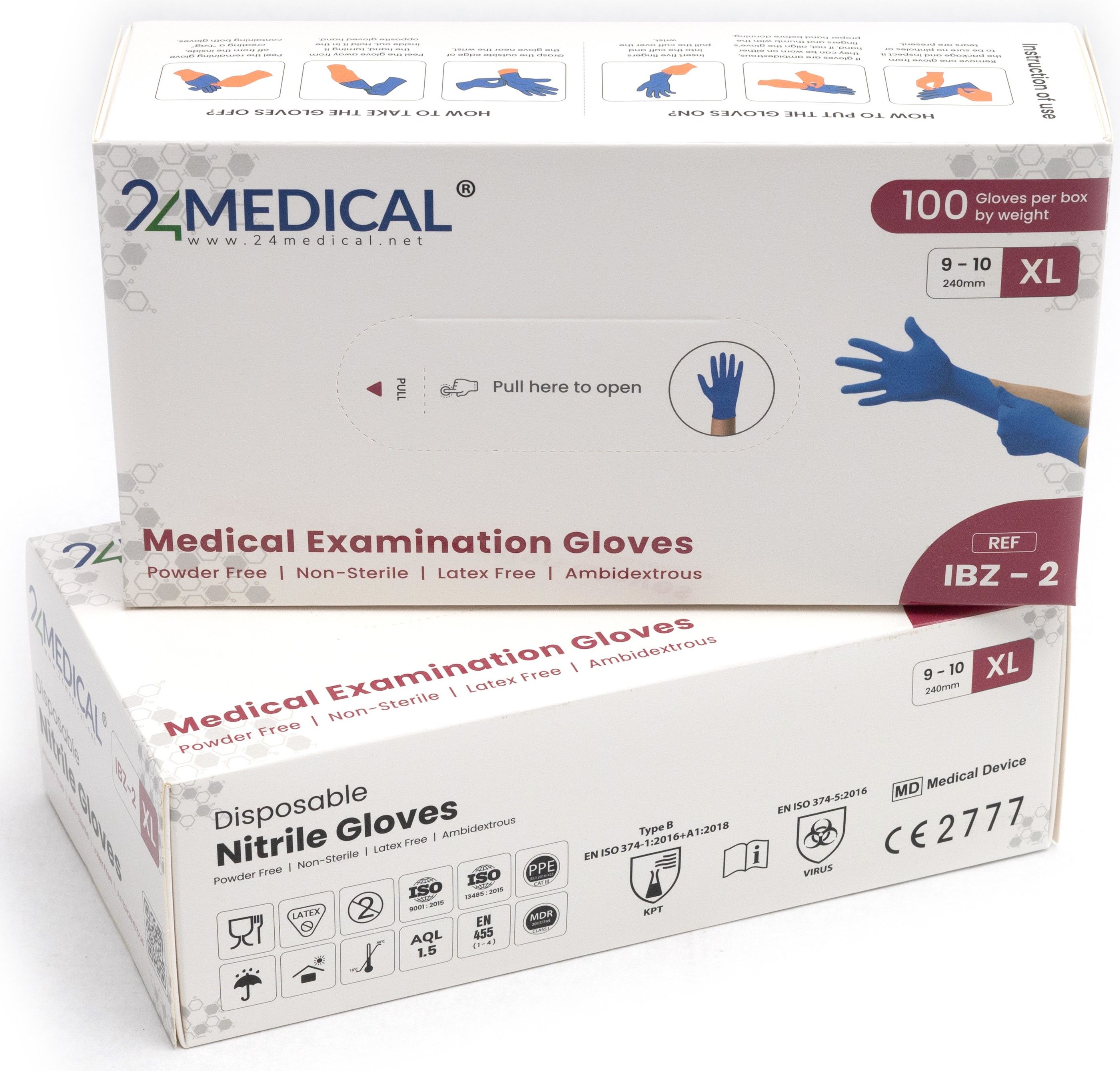 24medical Gants en nitrile IBZ-2, sans poudre - Taille XL