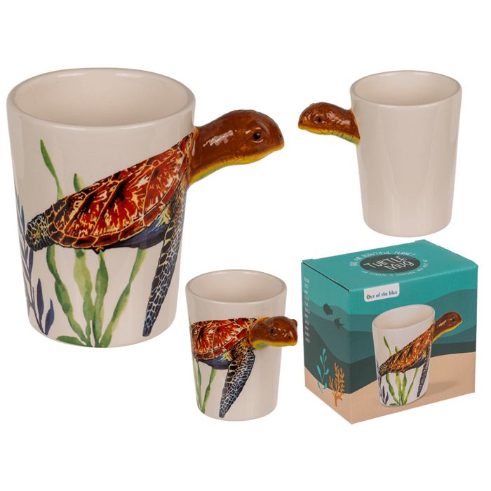 Meerdere bekers met schildpadhandvat. Wit, met onderwaterdecor. Eén in verpakking. OOTB Becher Tartaruga.