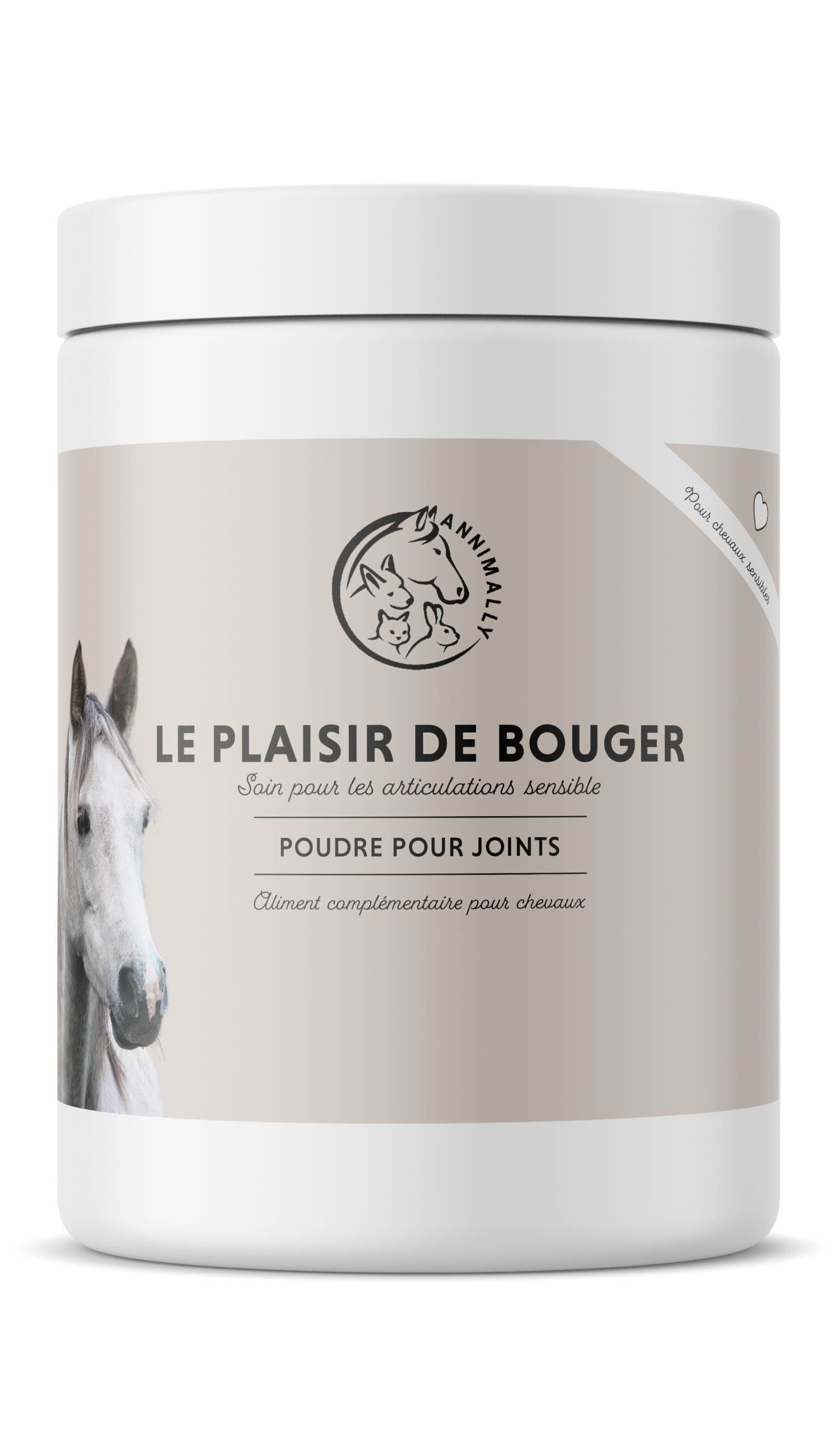Pot blanc. Inscription: Le plaisir de bouger. Poudre pour joints. 850 g.