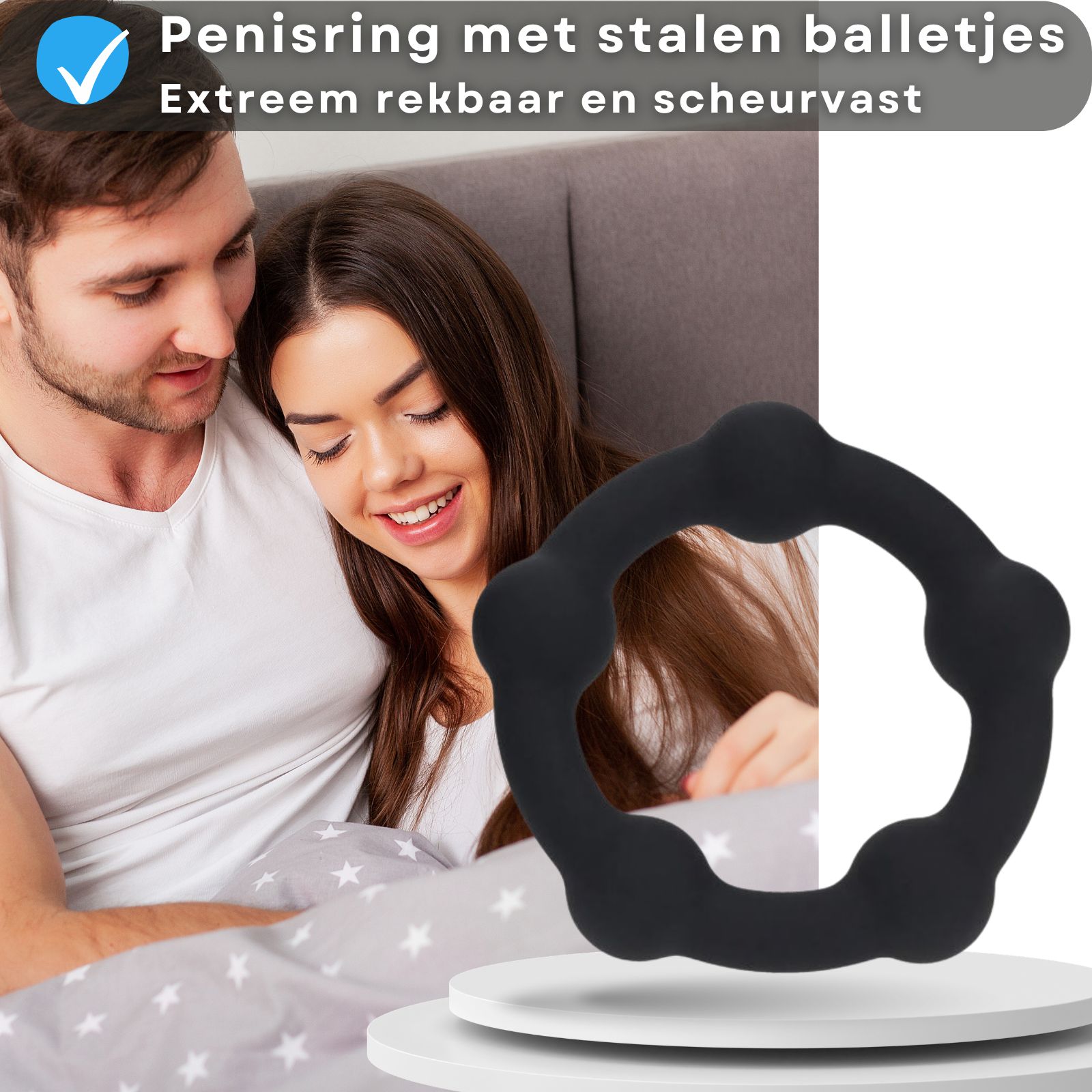 Lovelyness - Siliconen penisring met stalen balletjes, maat L