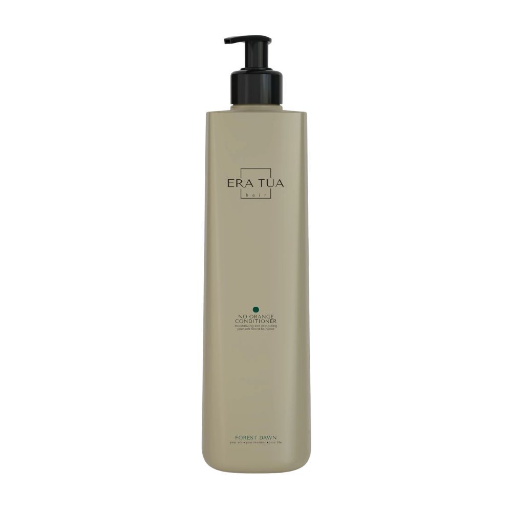 Flacon beige avec pompe noire. Texte: Era Tua, No Fragrance Conditioner. Point vert. Nom du produit et marque clairement visibles.