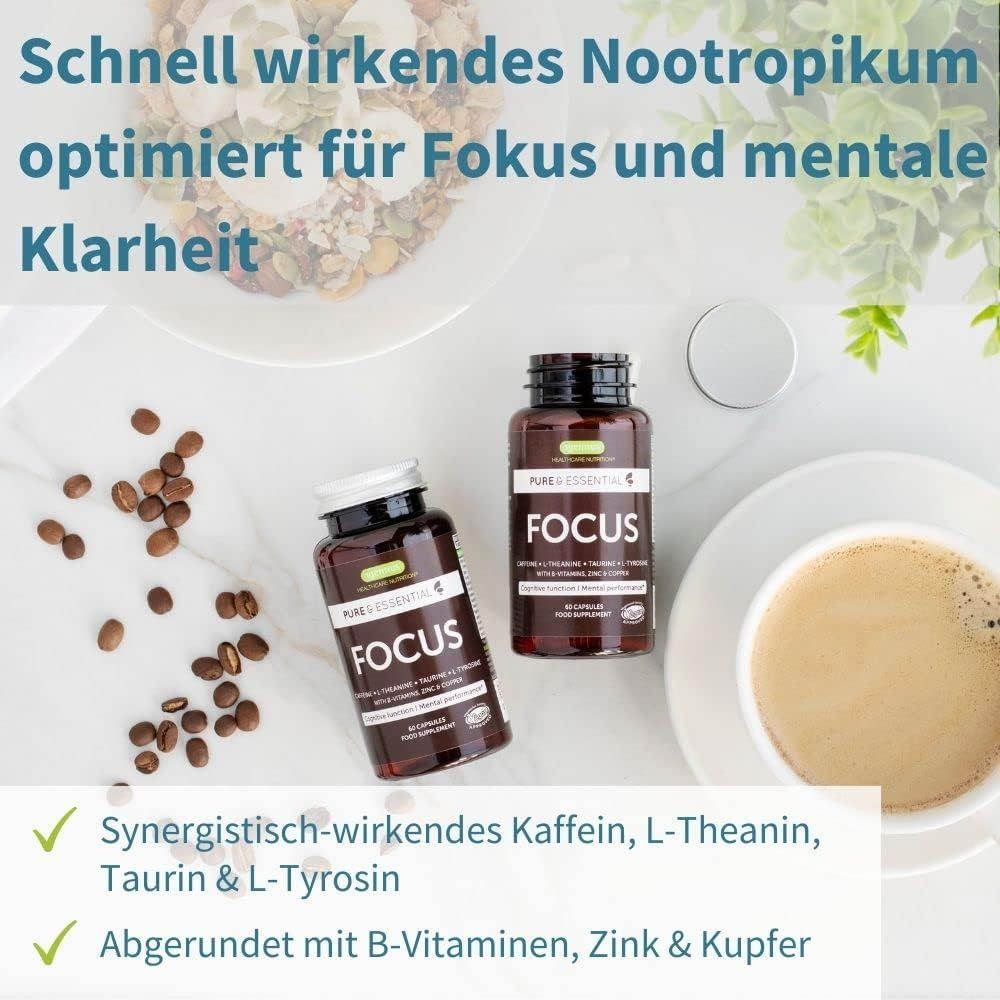 Twee flessen Igennus Focus met koffie en muesli.