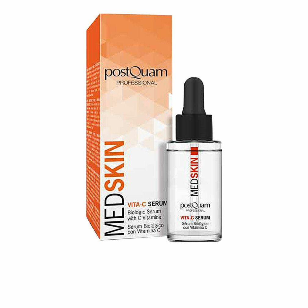 Serumfles met pipet en verpakking. Opschrift: Medskin, Vita-C Serum, Serum Biologico con Vitamina C.