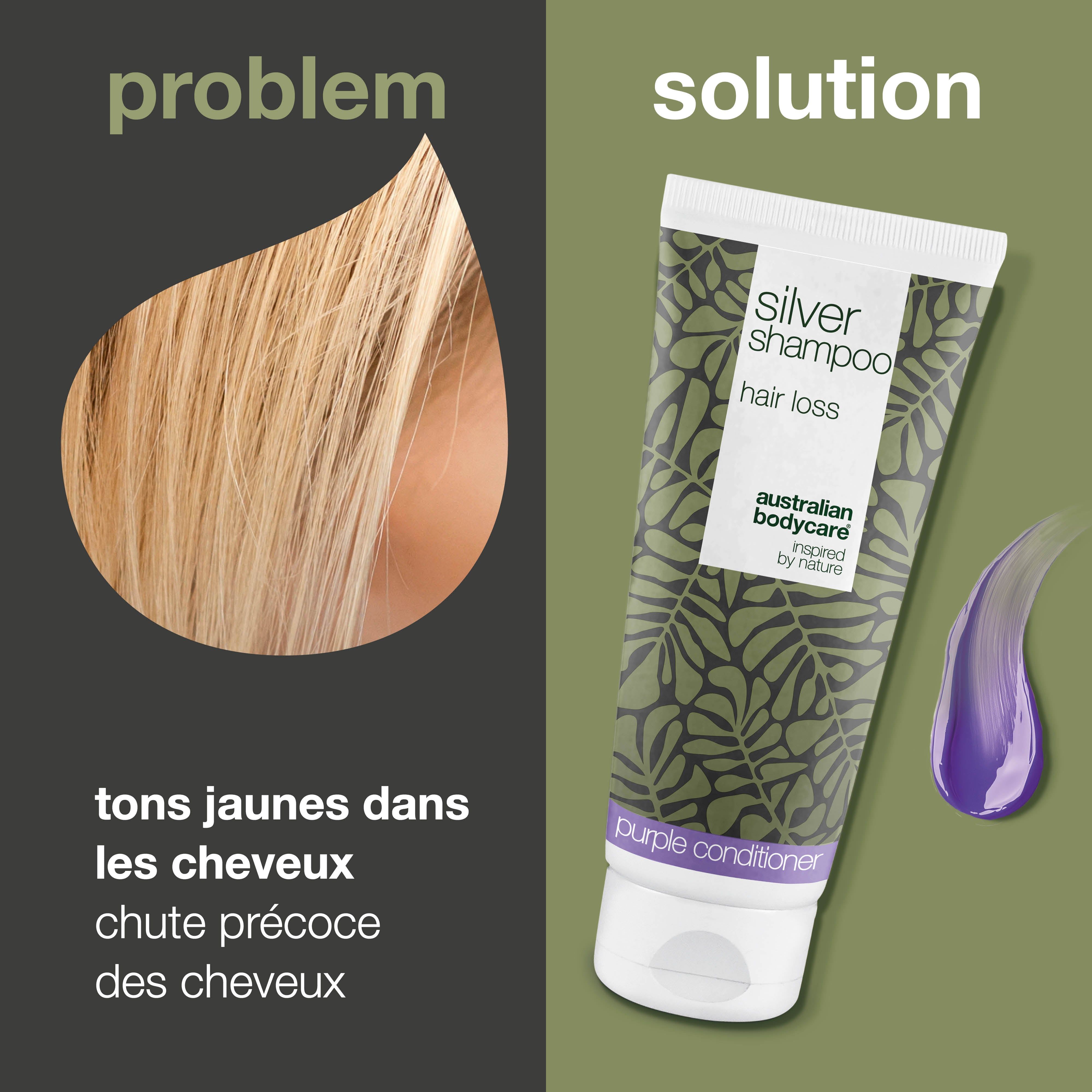 Collage de femmes et de produits. Produits : shampooing, huile. Texte : 100 000 clients satisfaits. Marque : Australian Bodycare.
