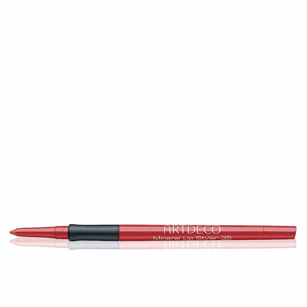 Crayon contour des lèvres rouge. Section centrale noire. Inscription : ARTDECO Mineral Lip Styler 35. Reflet.