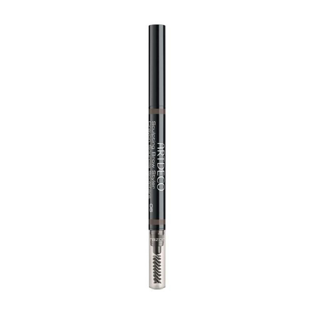 Artdeco Sculpting Brow Styler. Wenkbrauwpotlood met borstel. Zwart potlood. Op witte achtergrond.