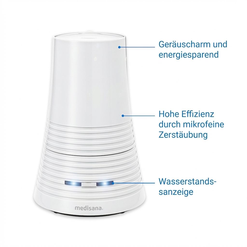 Witte medisana AH 662 luchtbevochtiger met ultrasone technologie, automatische uitschakeling.