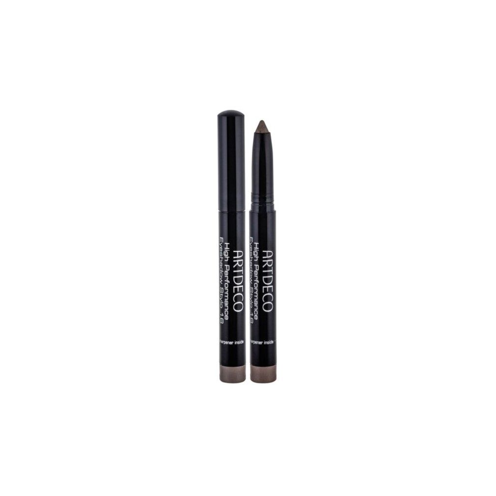 Deux crayons fard à paupières noirs avec nom et teinte du produit. Marque : Artdeco. Un crayon ouvert.