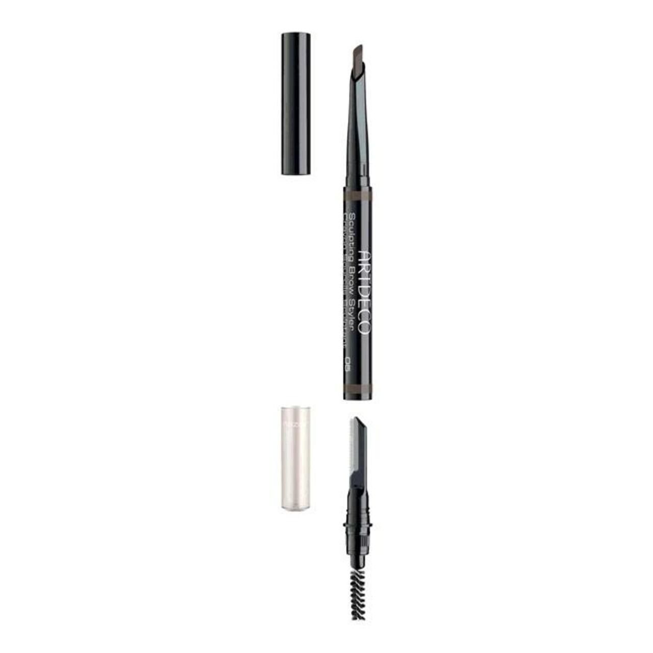 Artdeco Sculpting Brow Styler. Wenkbrauwpotlood met borstel. Zwarte dop en potlood. Op witte achtergrond.