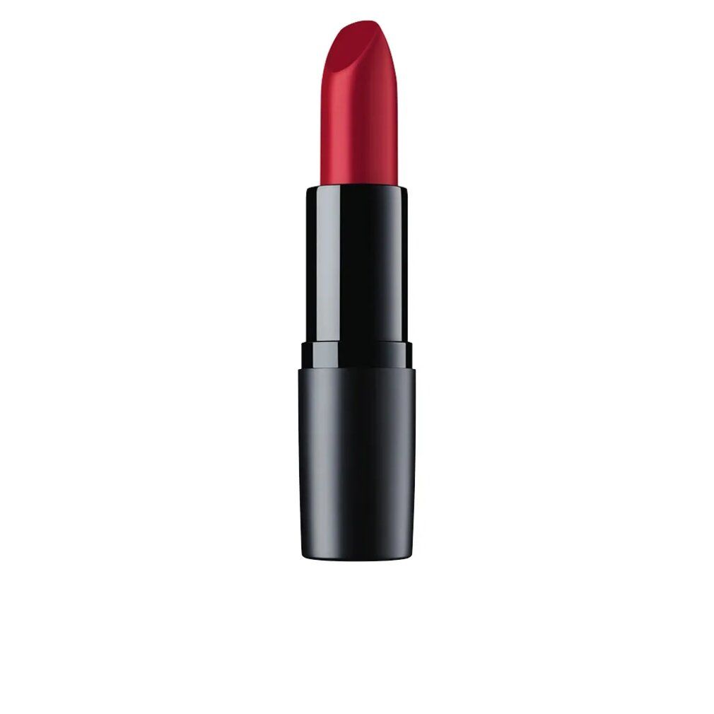 Rouge à lèvres rouge dans un étui noir. L'extrémité est biseautée.