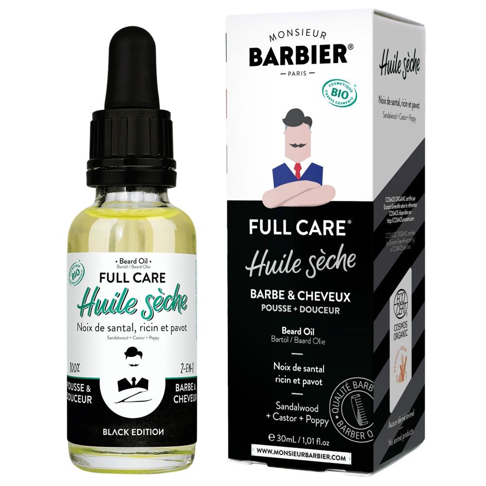 Monsieur BARBIER - Huile sèche à barbe et cheveux certifiée BIO black edition