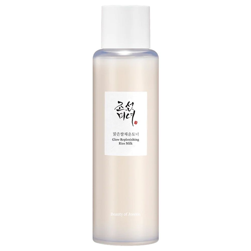Fles BEAUTY OF JOSEON Glow Replenishing Rice Milk met witte dop en etiket.