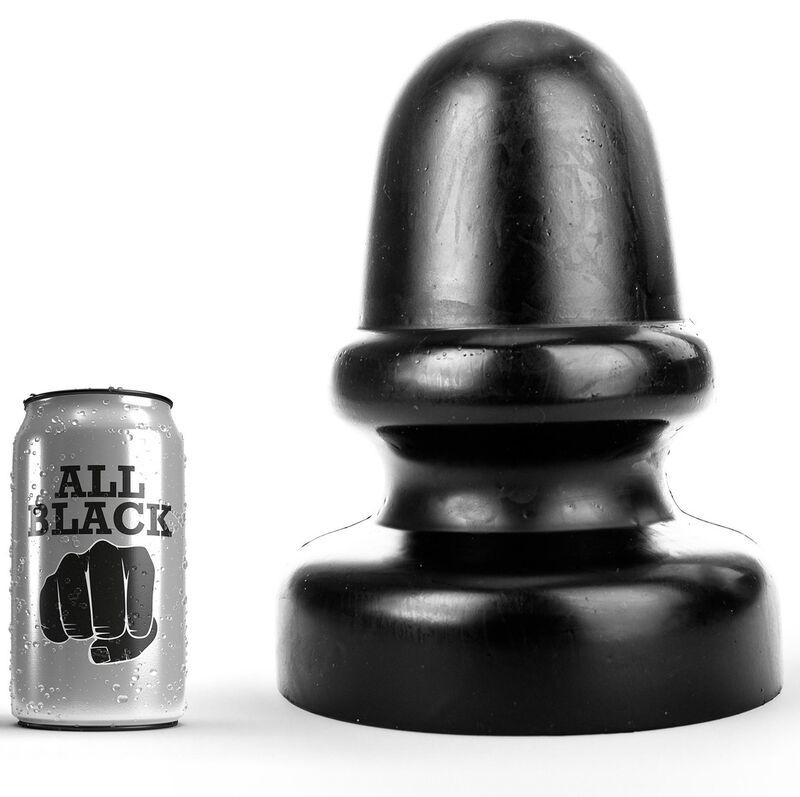 Plug anal noir à côté d'une canette avec logo "ALL BLACK".