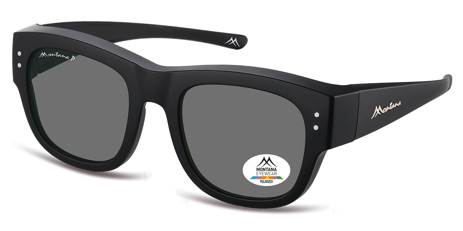 Lunettes de soleil Montana Eyewear Zaria noires. Vue latérale, verres gris, logo blanc. Verres polarisés.