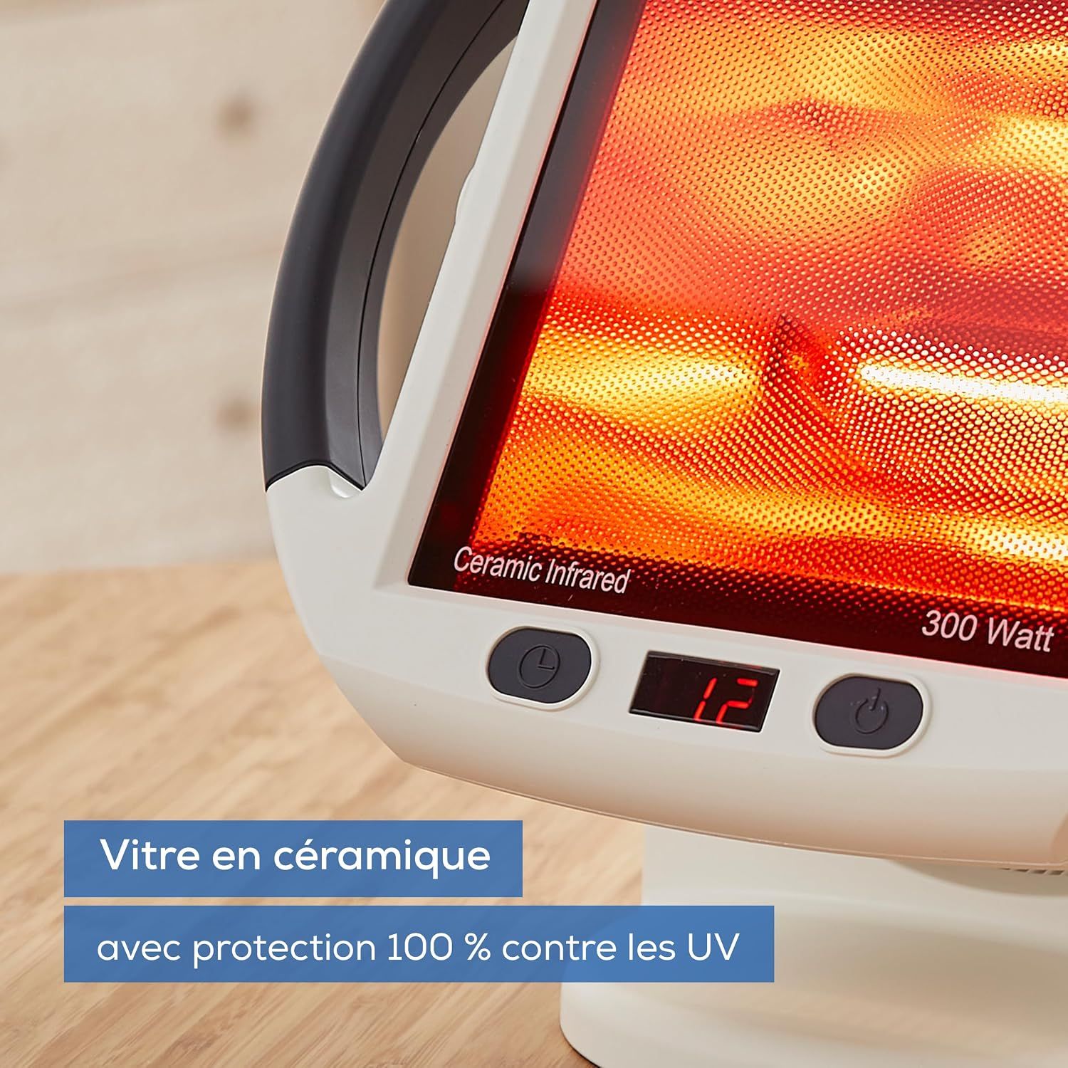Radiateur infrarouge avec façade en céramique, 300 Watts, affichage numérique.