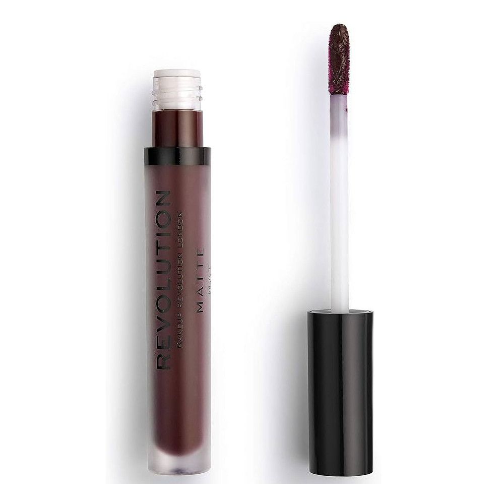 Tube de rouge à lèvres avec applicateur. Couleur marron foncé. Inscription: REVOLUTION MATTE.
