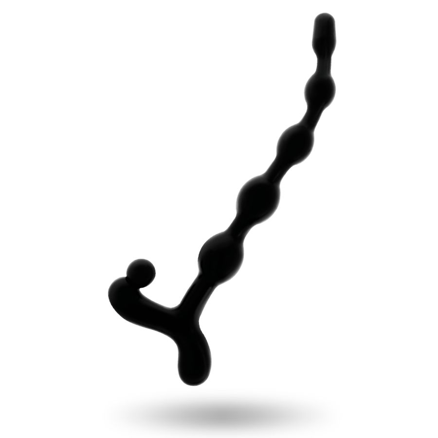 Addicted Toys analketting, zwart. Zicht op de flexibele ketting met bolvormige segmenten en handvat.