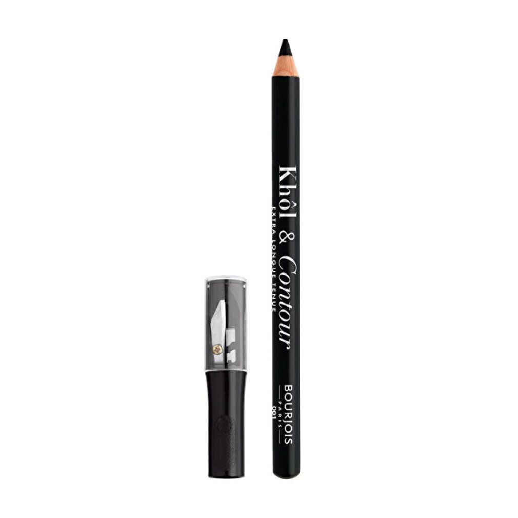Crayon khôl noir et taille-crayon. Inscription: Khol & Contour, Bourjois Paris.