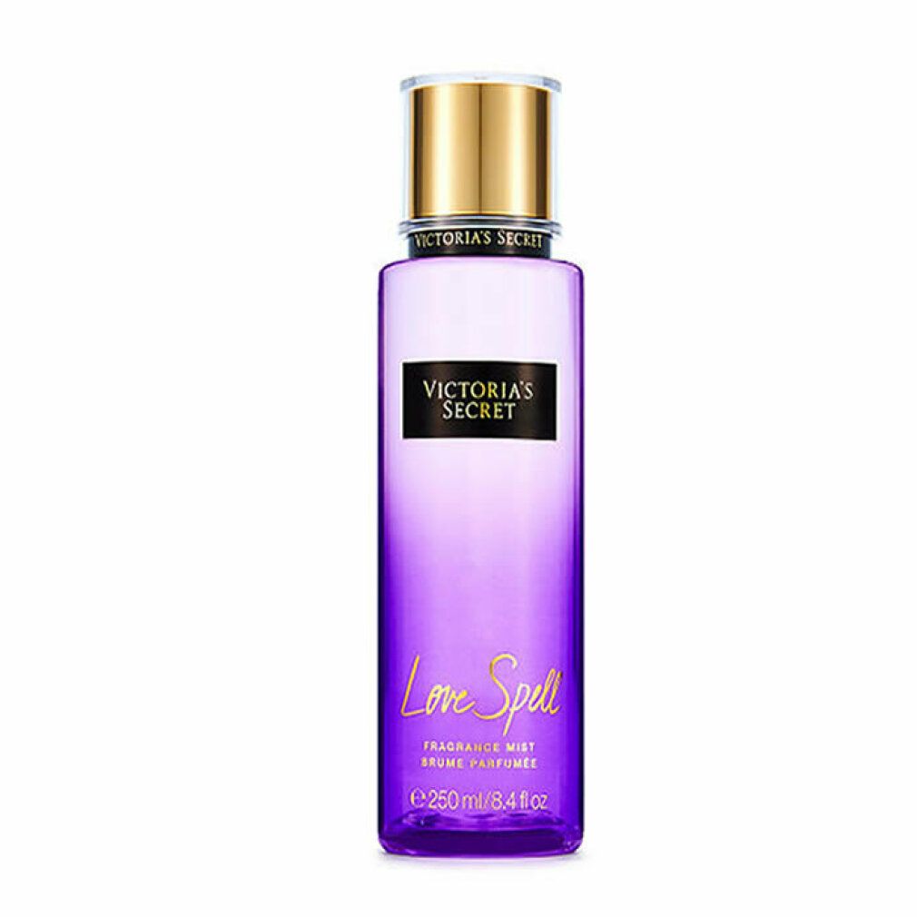 Flacon violet avec bouchon doré. Inscription: Victoria's Secret Love Spell. 250 ml.