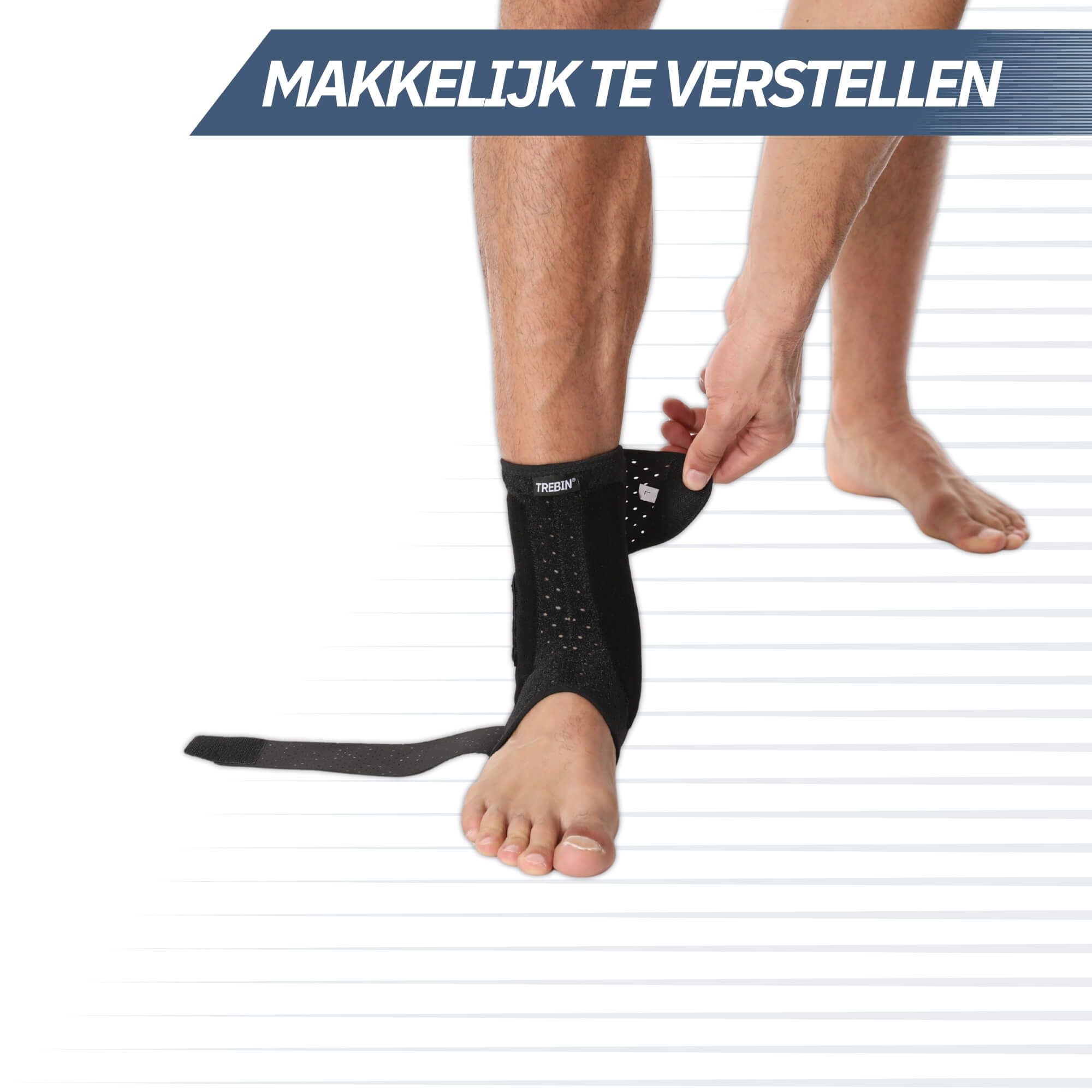 Bandage de cheville noir avec ajustement velcro latéral.
