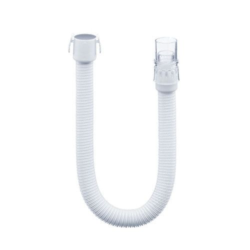 Witte, flexibele CPAP-slang met aansluitstuk voor masker.