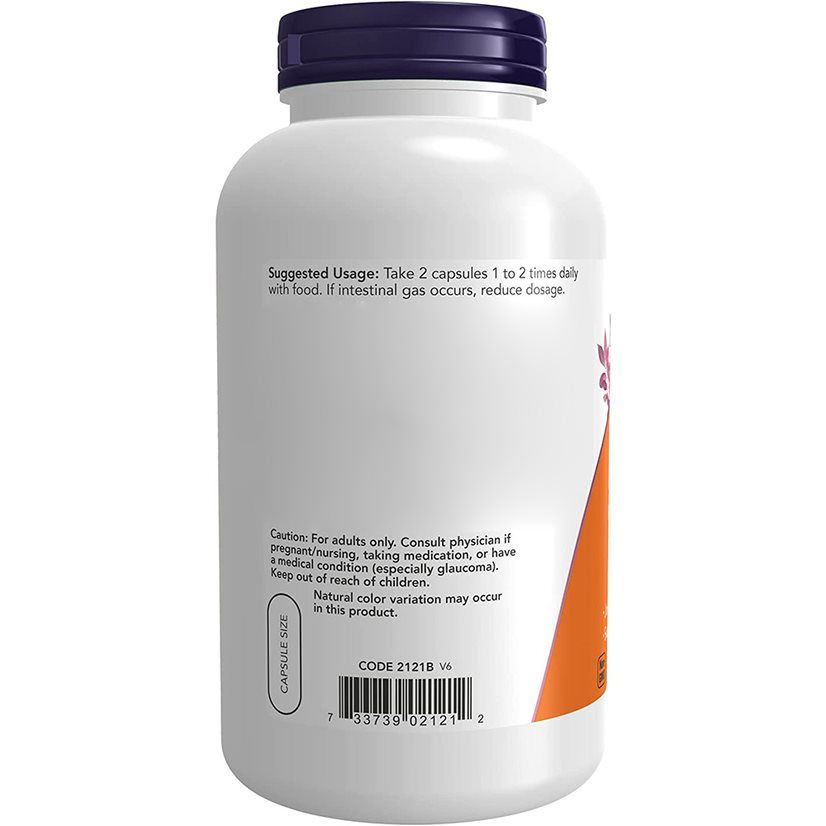 Flacon blanc, bouchon violet. Étiquette: Capsule Size, code-barres.