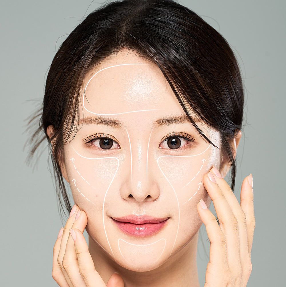 Femme avec masque facial et lignes montrant l'application de Dr. Melaxin Facephalt.