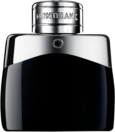 Zwarte flacon met zilveren dop. MONTBLANC-opschrift op de dop. Montblanc-logo op de flacon.