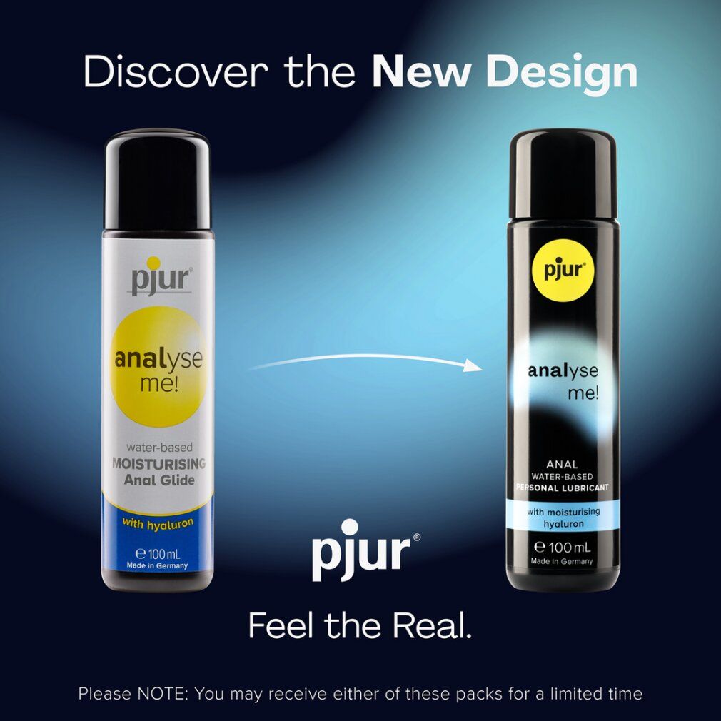 Comparaison des bouteilles de lubrifiant pjur Analyse Me!: ancien et nouveau design.