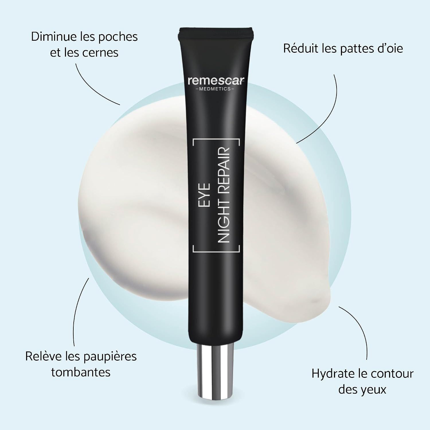 Tube Remescar Eye Night Repair avec informations produit.