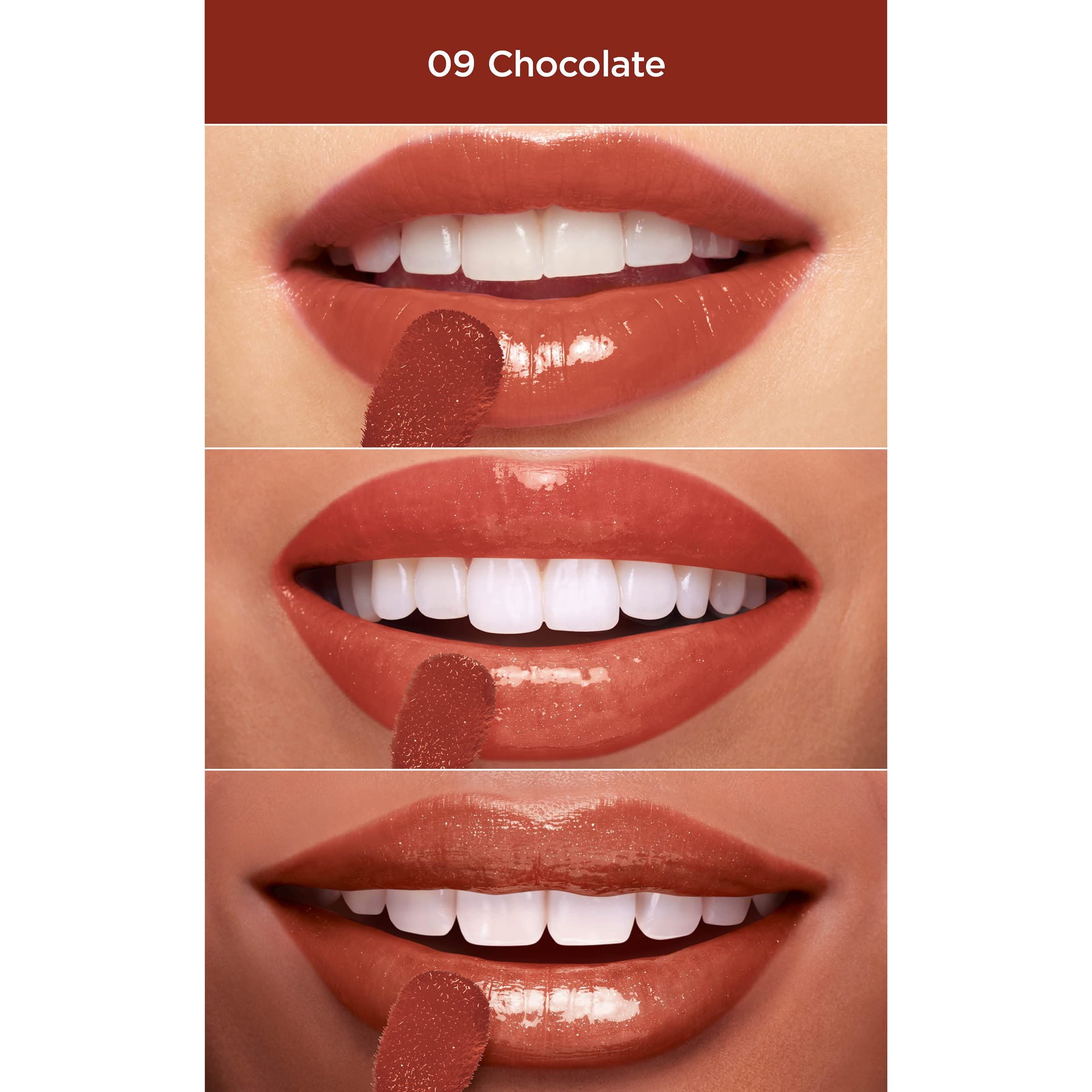 Chocoladekleurige lippen aangebracht met een applicator.