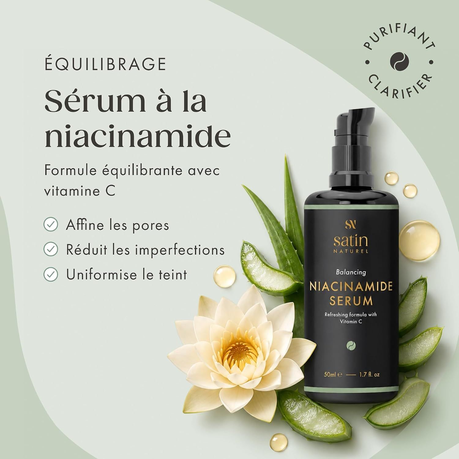 Sérum Niacinamide, affinant les pores, uniformise le teint.