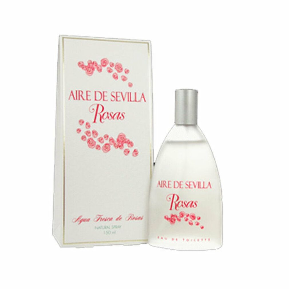 Flacon et boîte Aire de Sevilla Rosas. Motifs floraux roses. Eau de Toilette. Vaporisateur argenté.
