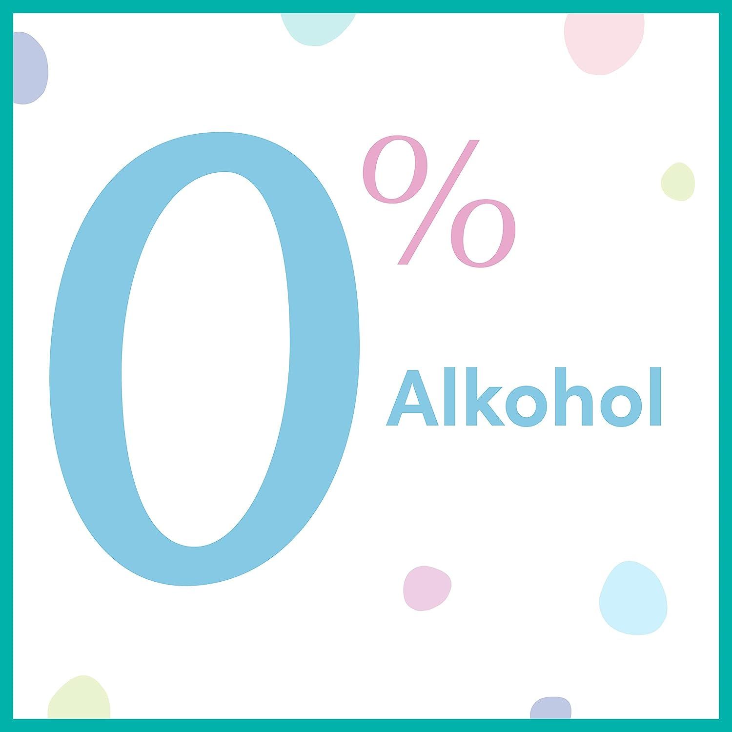 Texte sur fond blanc : "0% Alcool". Chiffre bleu "0" et symbole pourcentage rose.