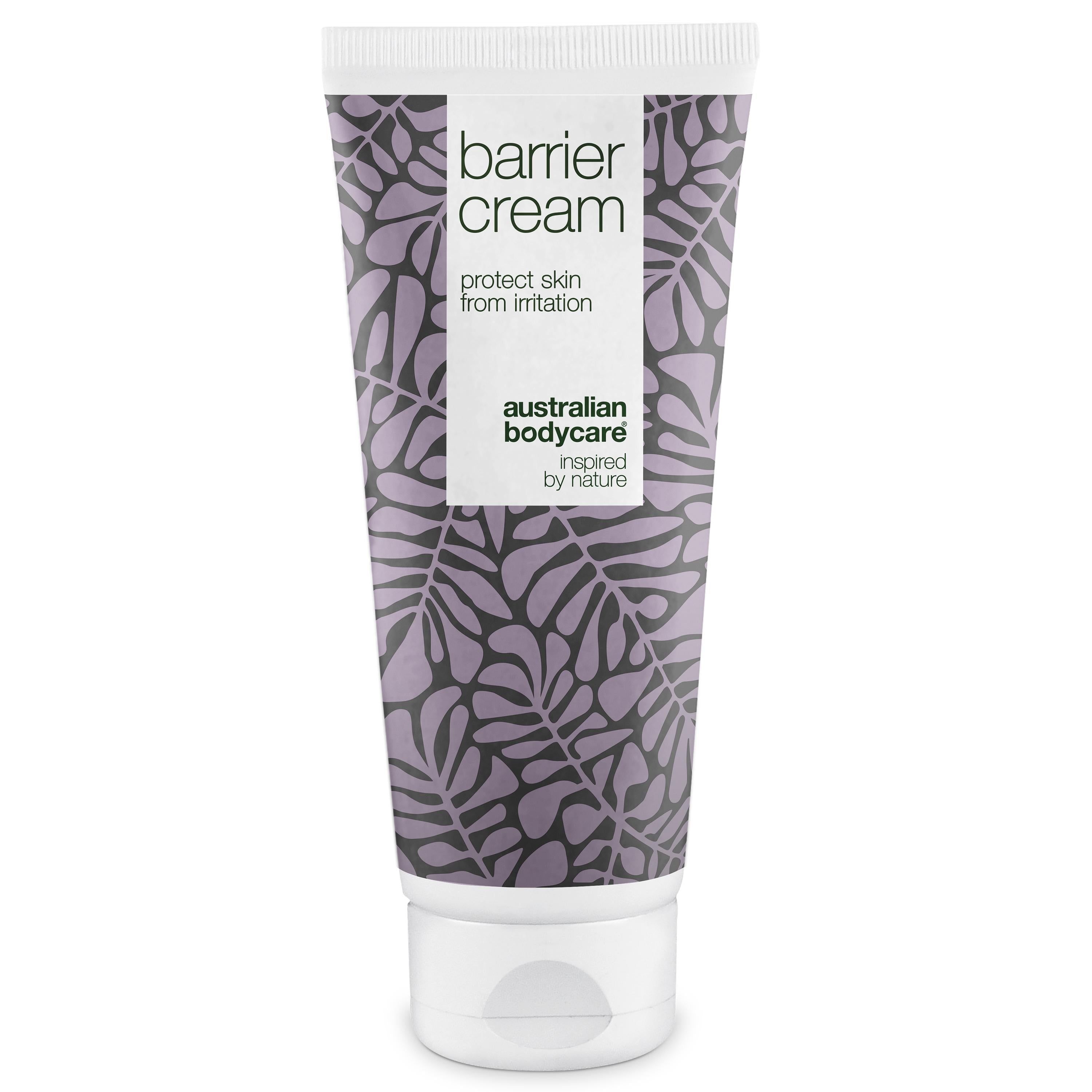 Tube de crème barrière. Inscription : protect skin from irritation. Marque : Australian Bodycare.
