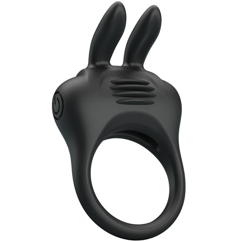 Zwarte penisring met konijnenoren en vibrator.