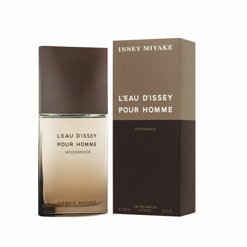 Parfumfles en verpakking. Opschrift: L'Eau d'Issey Pour Homme Wood & Wood. Merk: Issey Miyake.