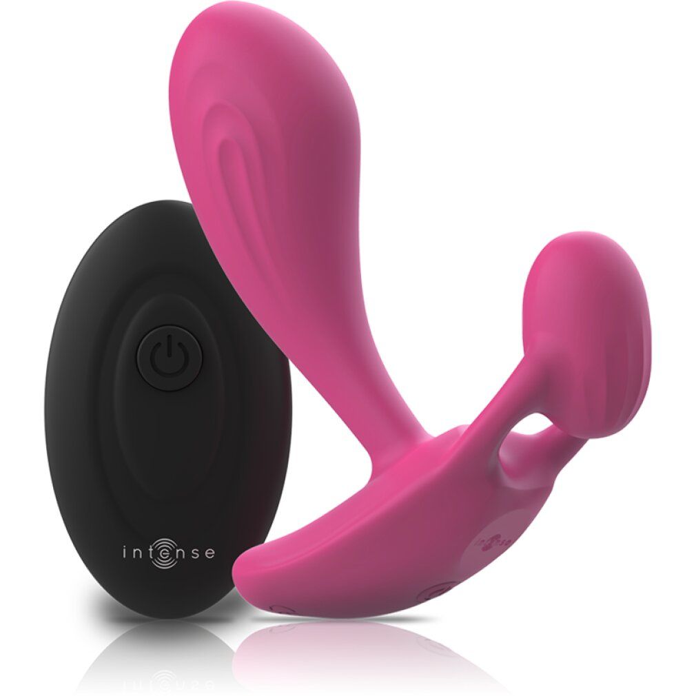 Vibrateur rose avec télécommande, marque Intense, en silicone.
