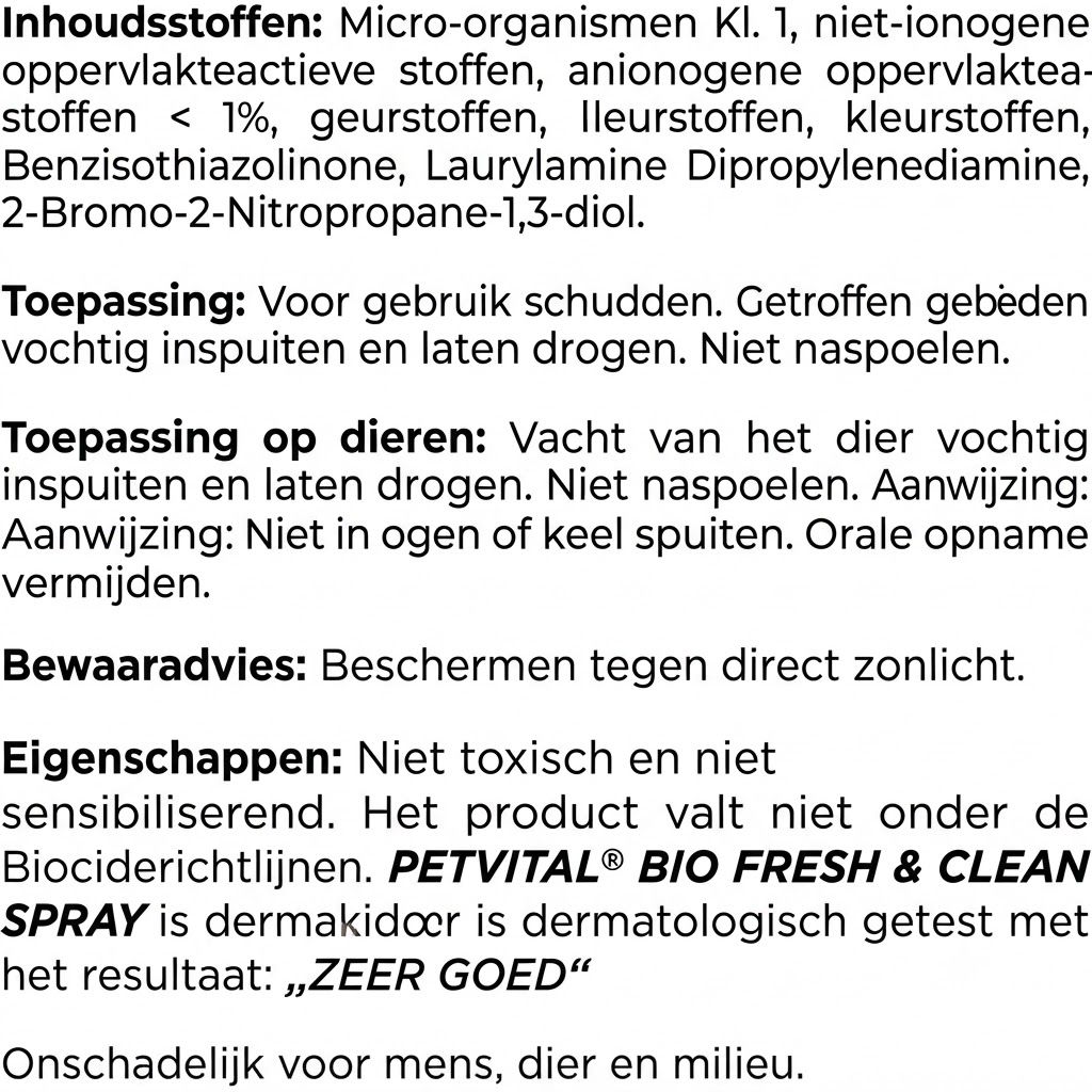 Canina PETVITAL Bio-Fresh & Clean sprayfles, met sproeikop en etiket.