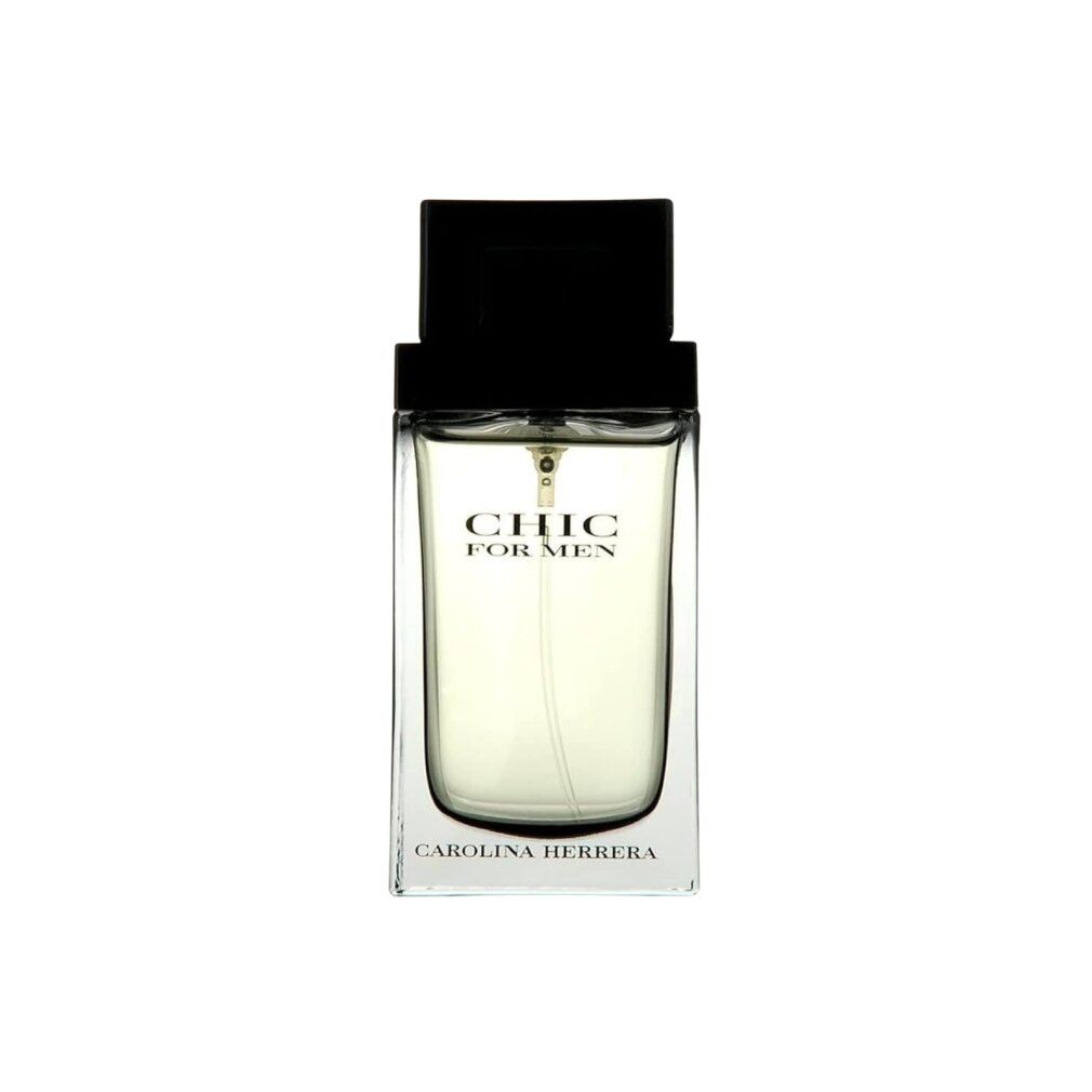 Chic for Men Eau de Toilette van Carolina Herrera in een rechthoekige glazen fles met zwarte dop.