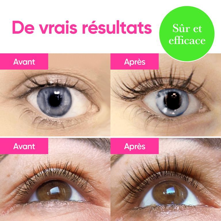 Images avant-après des yeux montrant l'efficacité du sérum pour cils LUXE LASH. Résultats après 30 jours.
